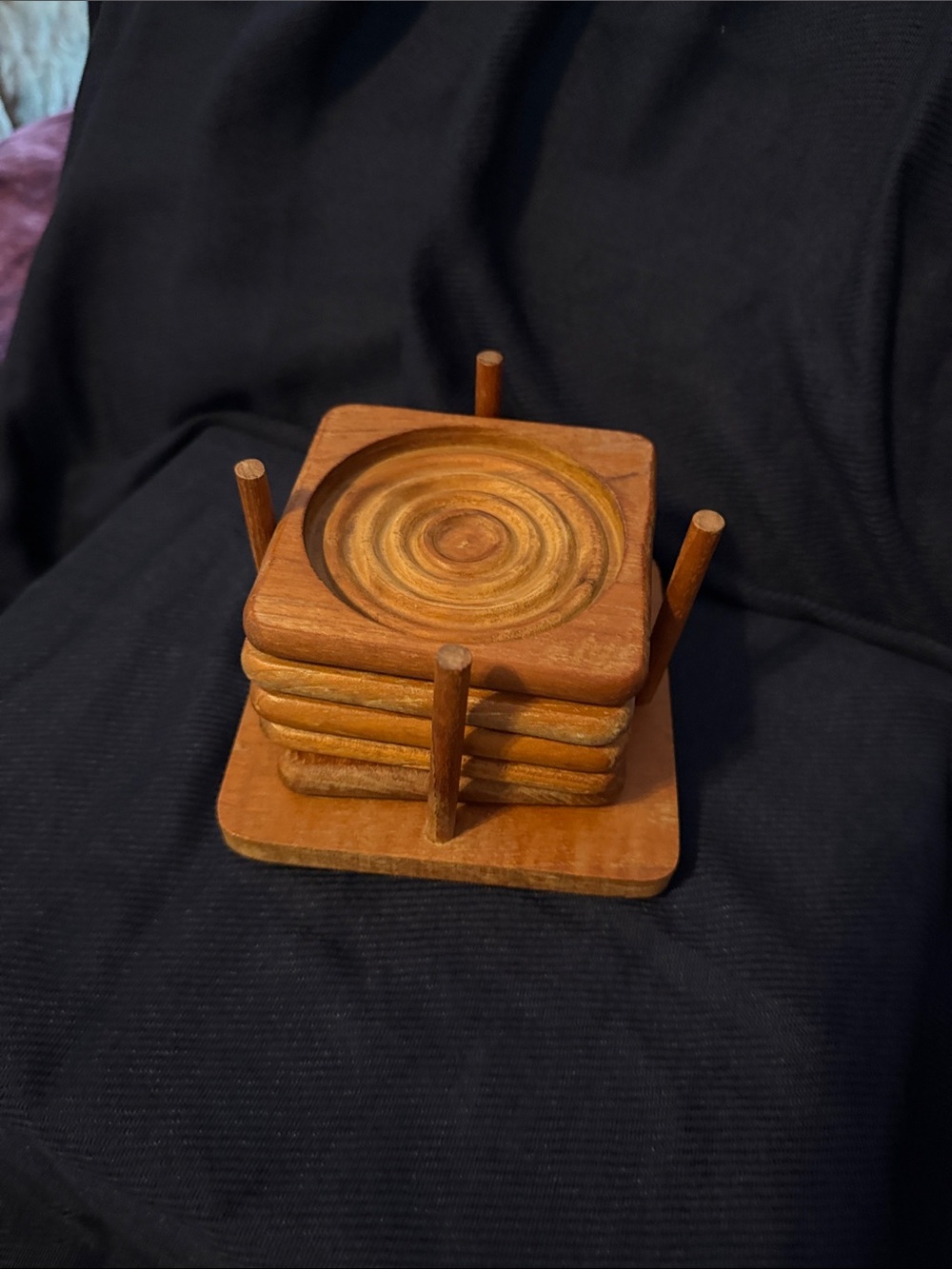 Five Wooden Coasters and Stand